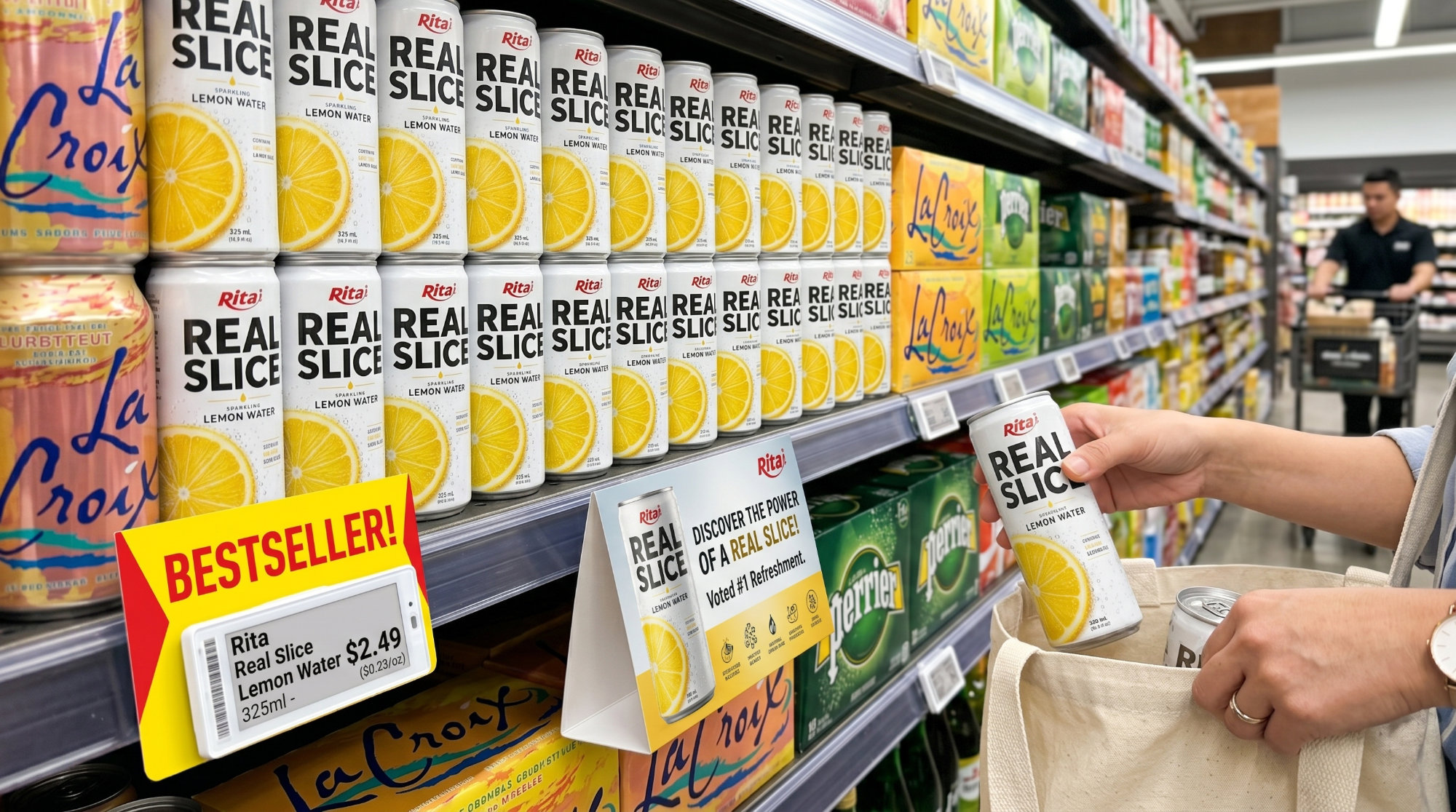 Real Lemon Slice Inside Sparkling Water 325ml Slim Cans– Refreshing Beverage Poster 1