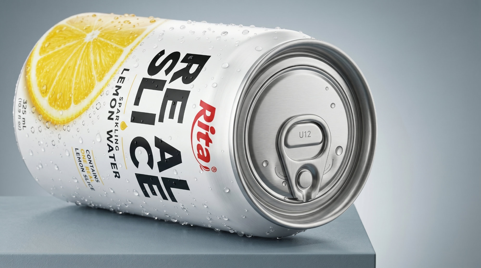 Sparkling Lemon Water with Real Fruit Slices 325ml Can Poster 1