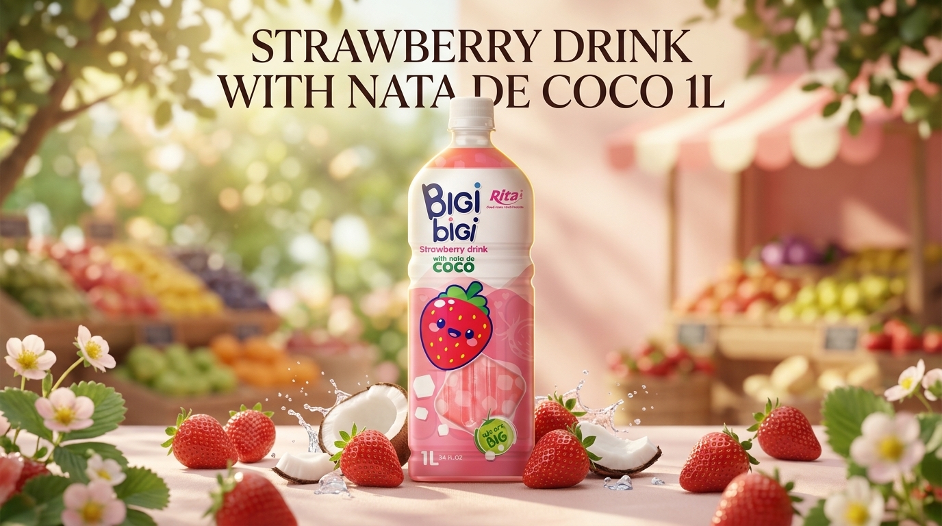 STRAWBERRY DRINK WITH NATA DE COCO 1L