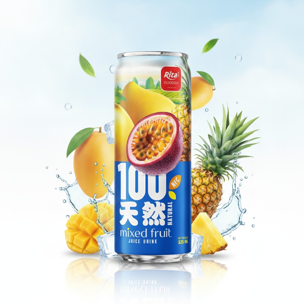 100 Natural Mixed Fruit Juice Drink 325ml sleek can Poster 2
