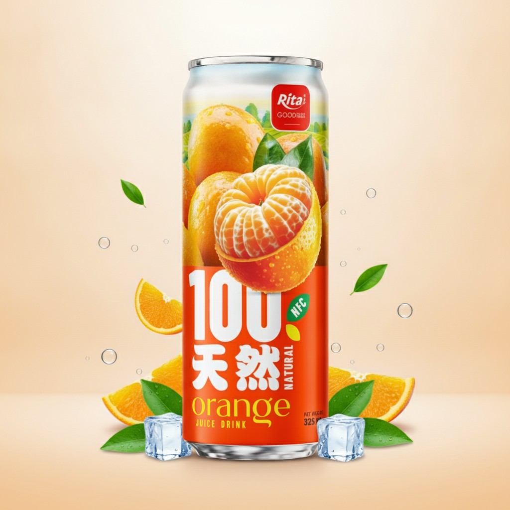 100 Natural Orange Juice Drink 325ml sleek can Poster 2