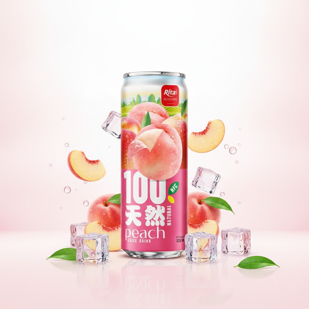 100 Natural Peach Juice Drink 325ml sleek can Poster 2
