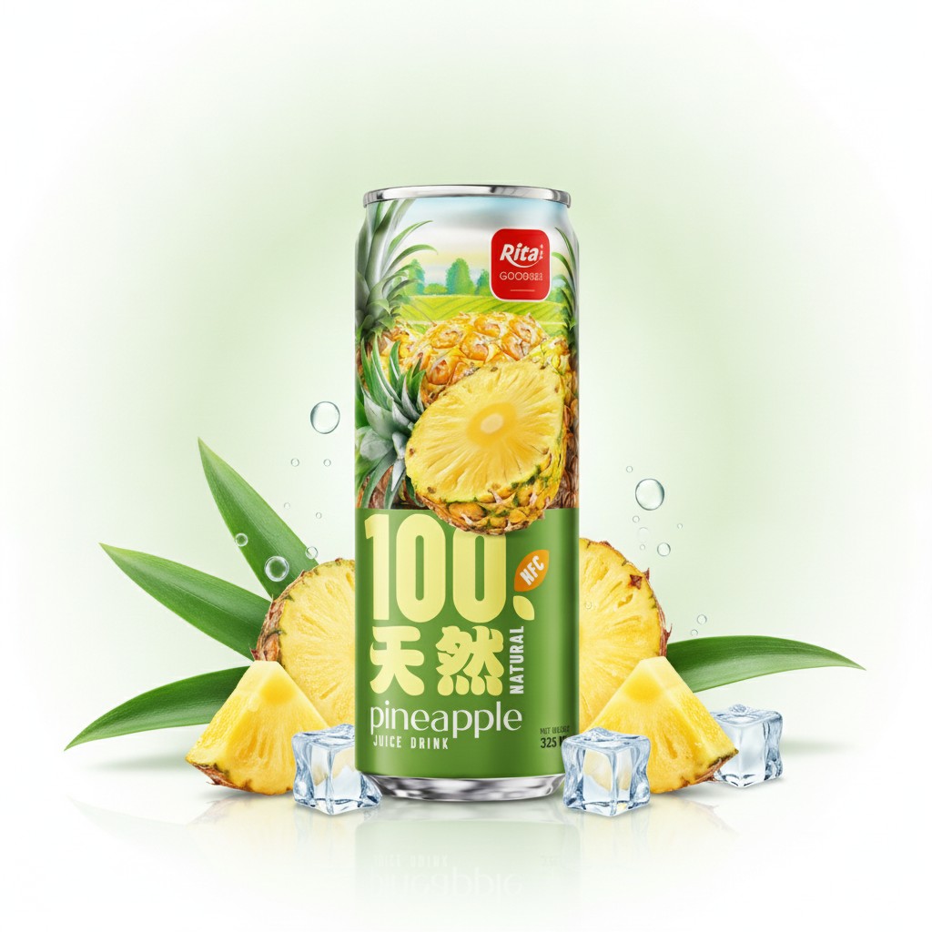 100 Natural Pineapple Juice Drink 325ml sleek can Poster 2