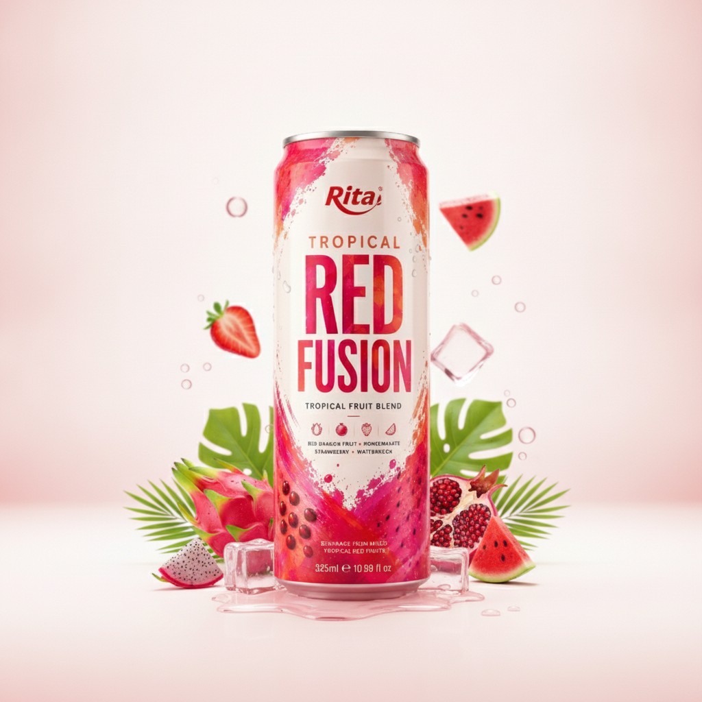 Natural Tropical Red Fusion Fruit Blend 325ml Can Poster 2