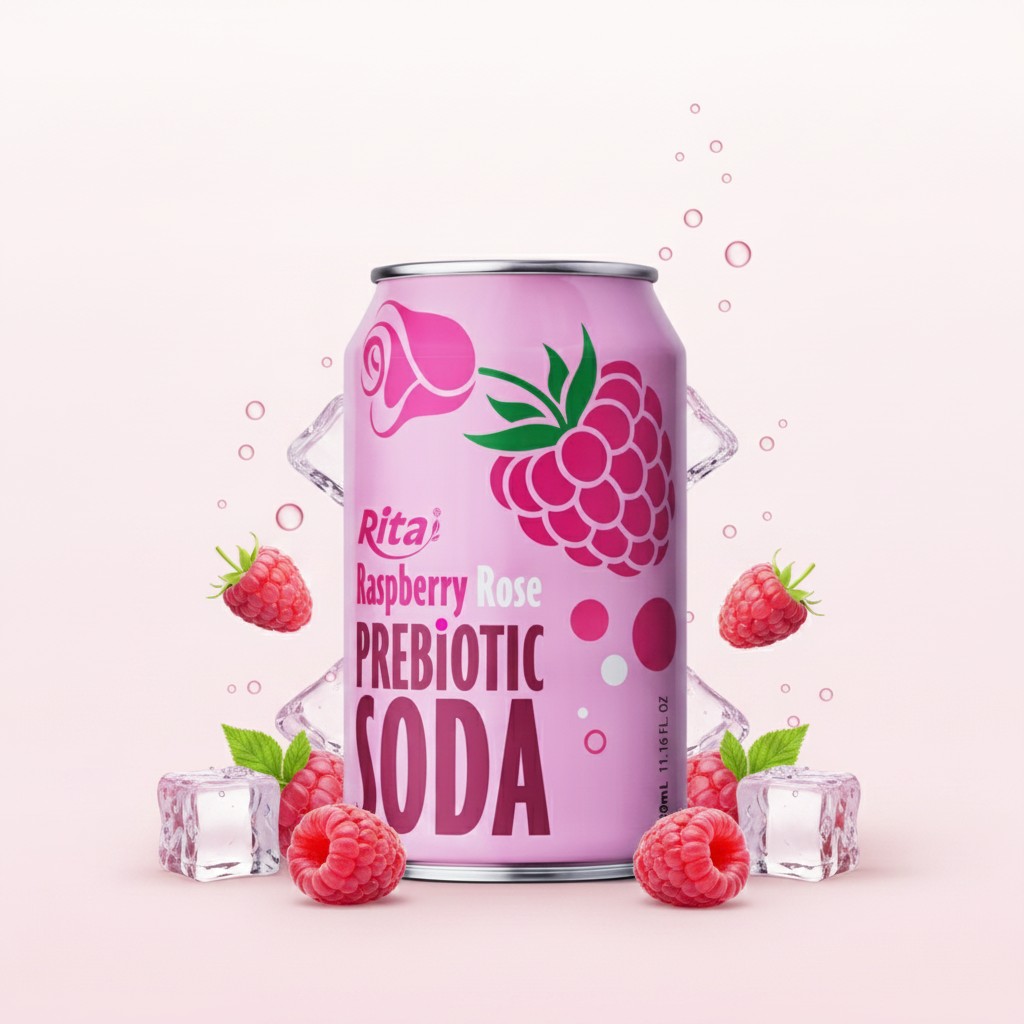 Raspberry Rose Prebiotic Soda 330ml short can Poster 2