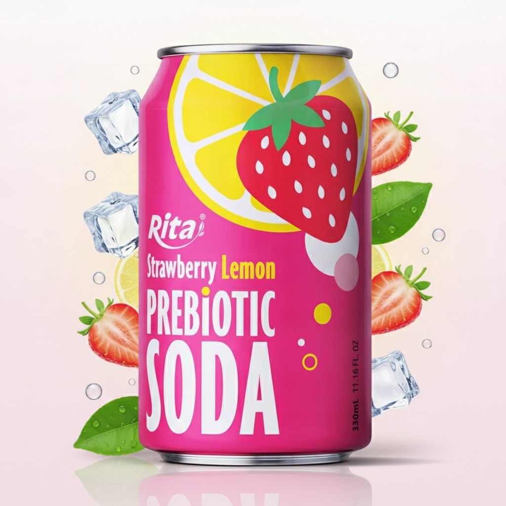 Strawberry Lemon Prebiotic Soda 330ml short can Poster 2