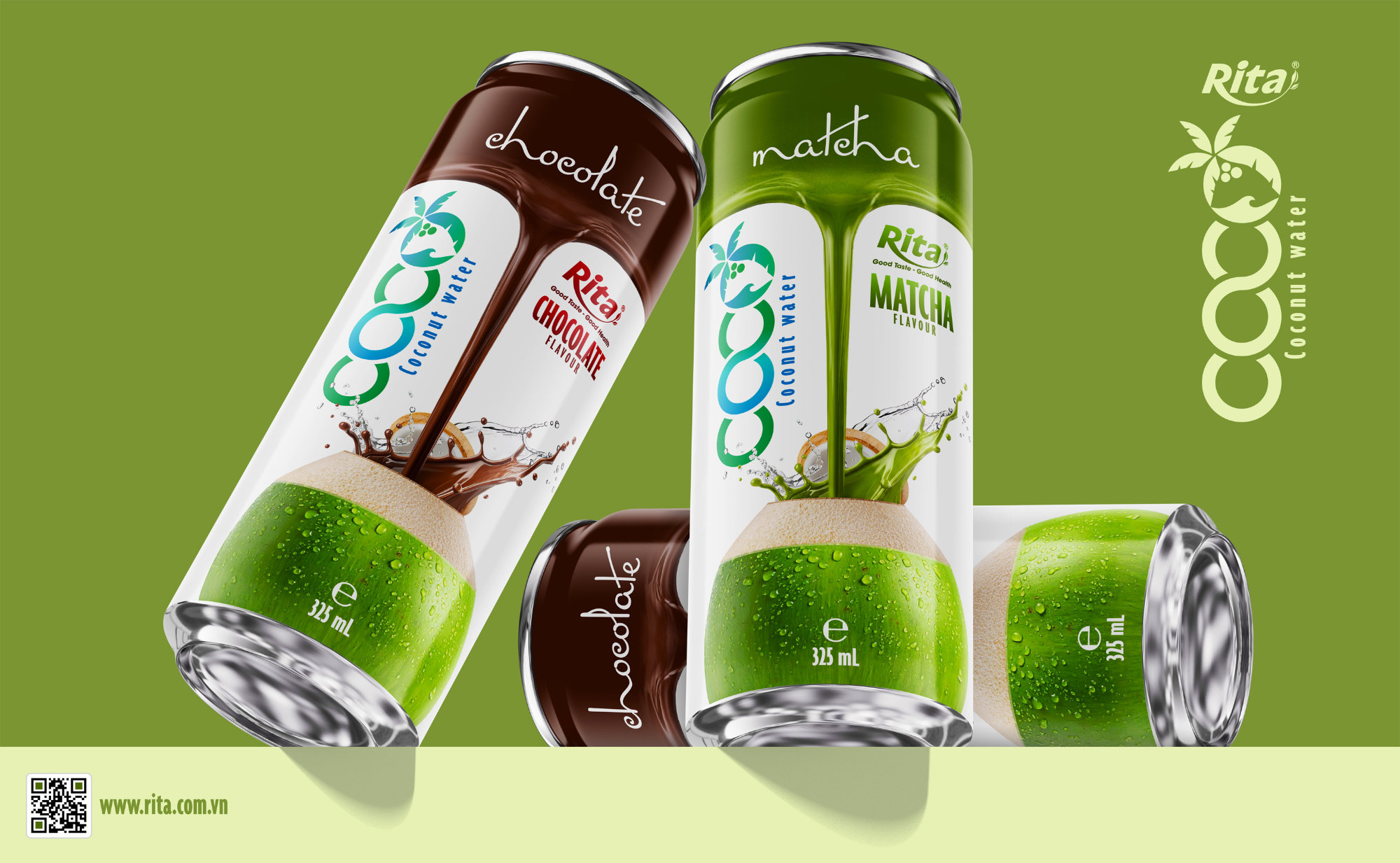 Coconut water with Matcha Flavor 325ml sleek can Poster 1