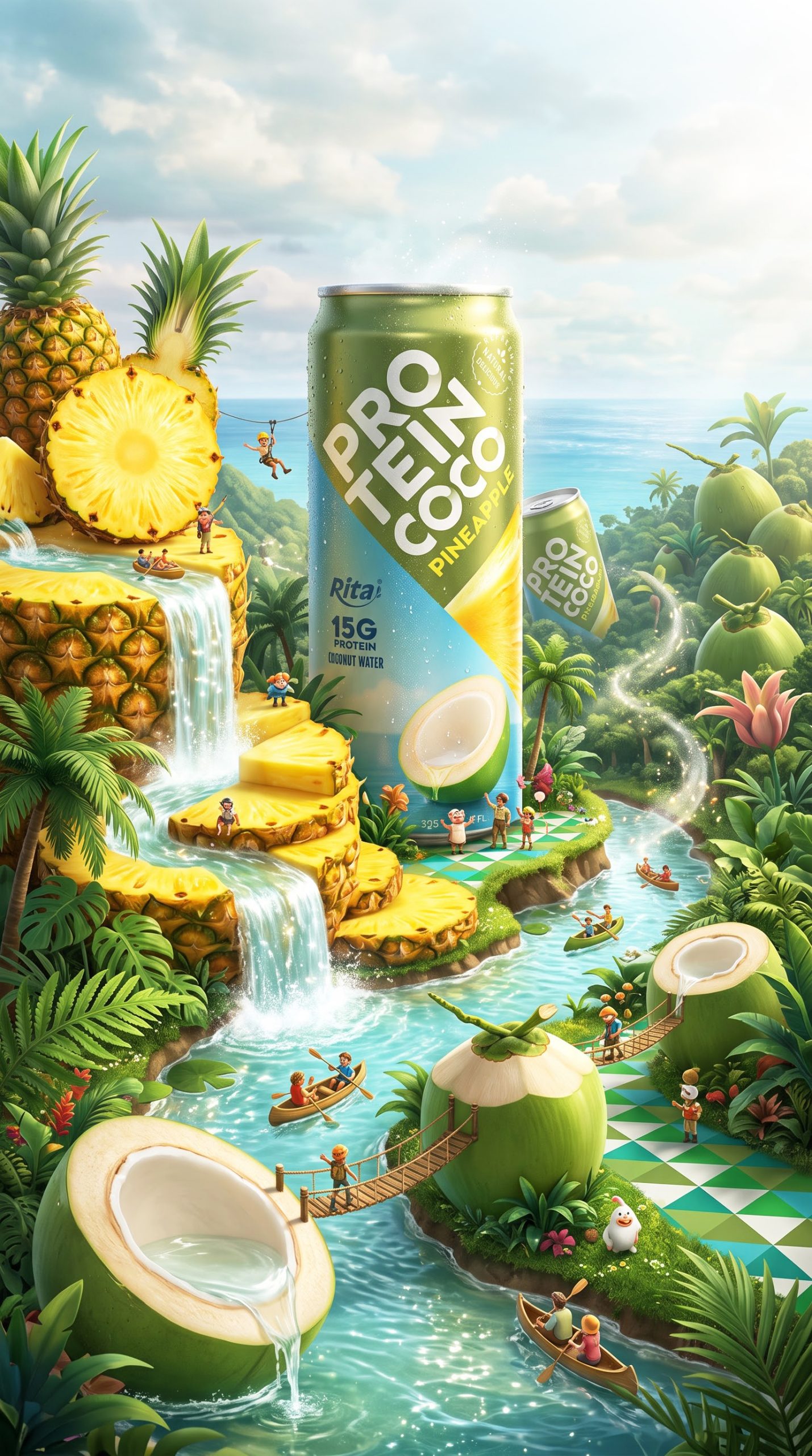 RITA Pineapple Flavored Protein Coconut Water 325ml Can with 15g Protein Poster 2