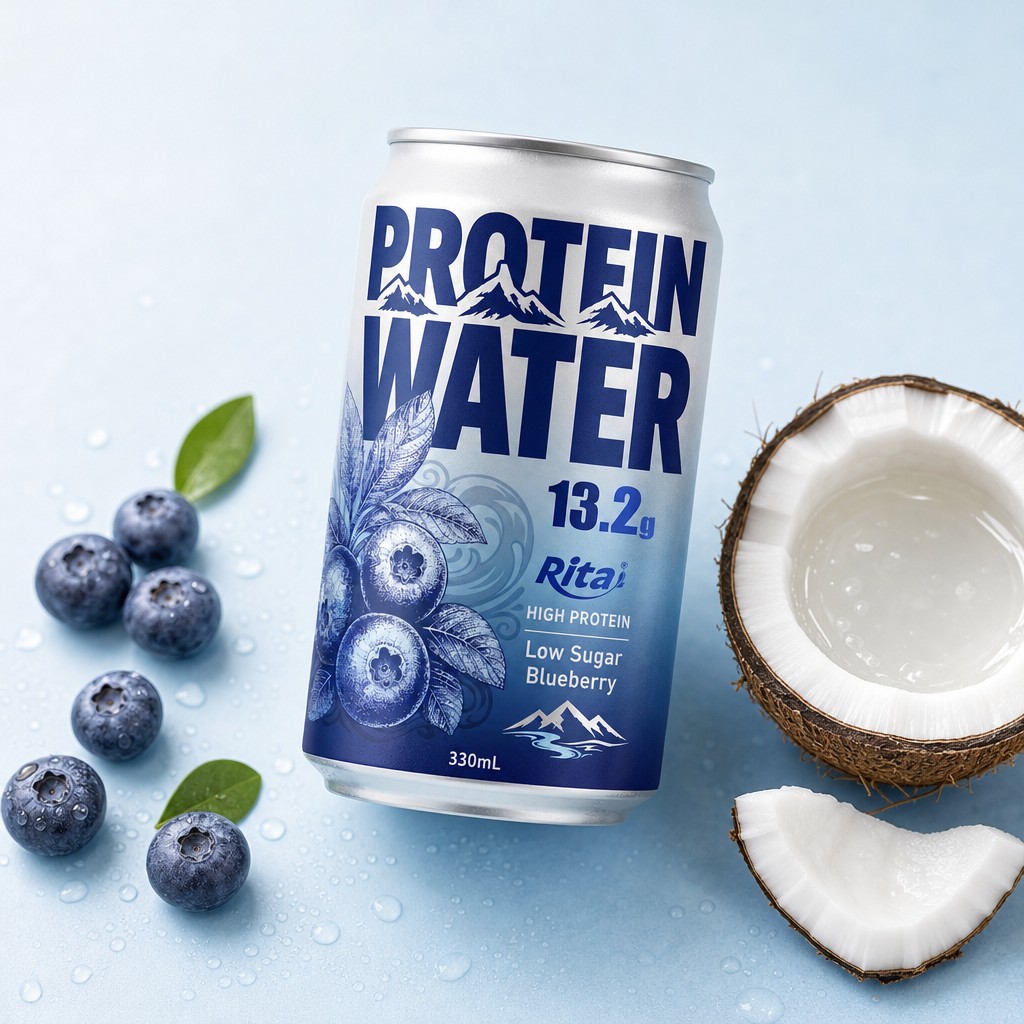 RITA High Protein Water Blueberry Drink 330ml aluminum can packaging design