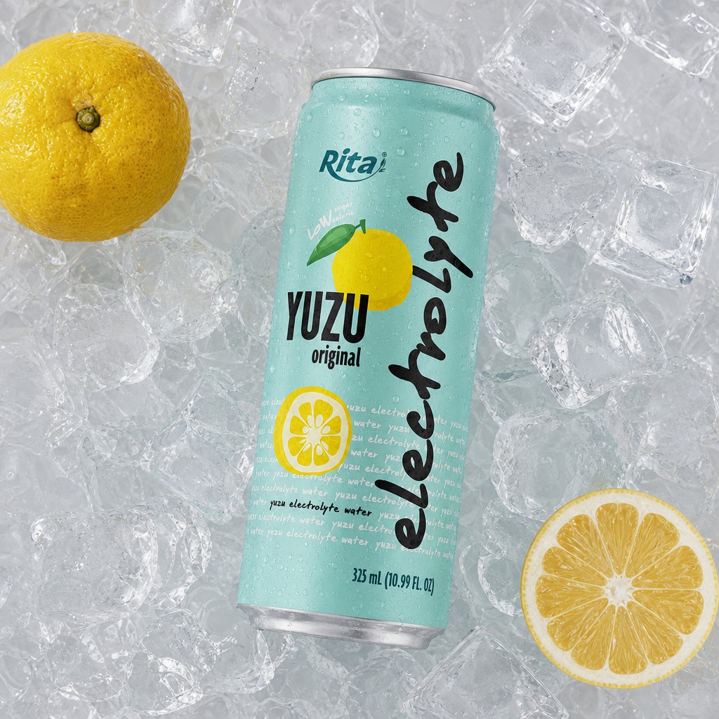 Yuzu electrolyte water aluminum can near port setting for export logistics