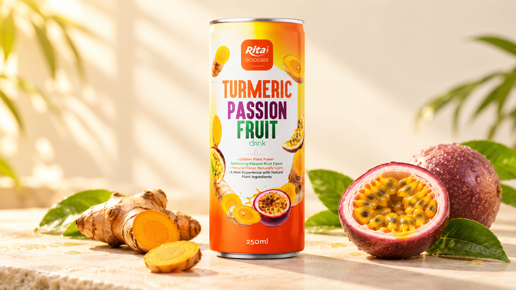 250ml Turmeric Passion Fruit Drink Slim Can OEM Beverage - Product Image
